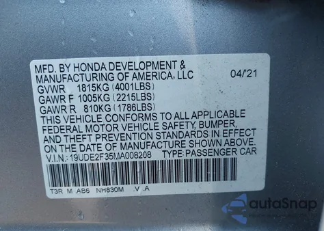 2021 Acura Ilx Standard from USA, damaged, VIN 19UDE2F35MA008208